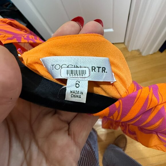 Toccin X RTR Palm Print Maxi Dress in Orange 6 Womens Long Gown - Picture 3 of 5